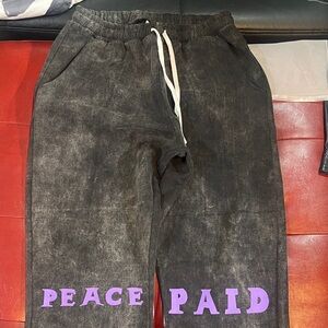 Black Jogger Pants “PEACE” & PAID Clothing wide leg boot cut sweatpants 🔥